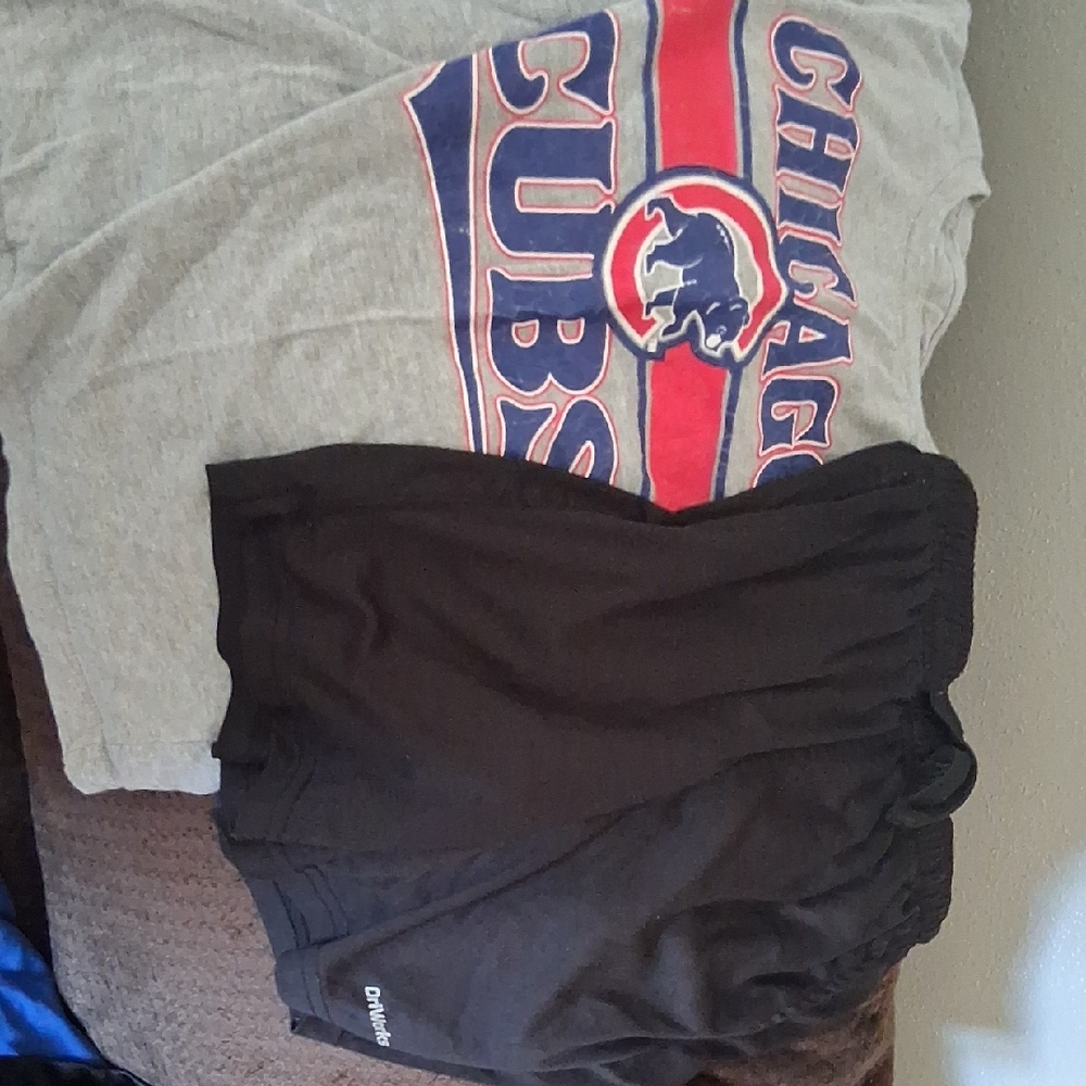 Champion Black Shorts and Gray Cubs Tee